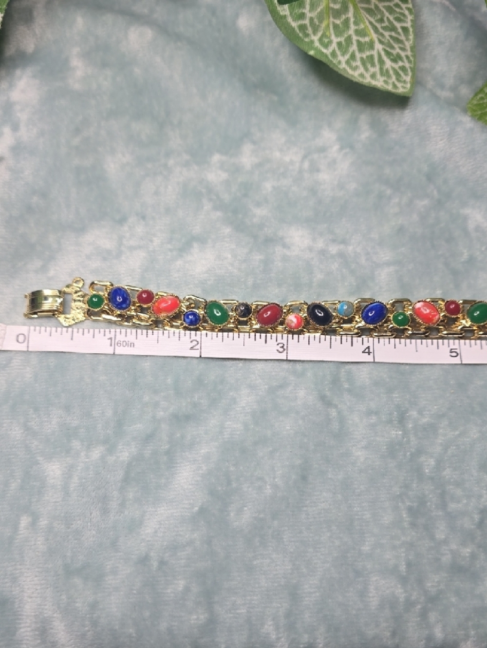 Gold Multicolor Cabochon Link Bracelet - Women Jewelry - Picture 6 of 7